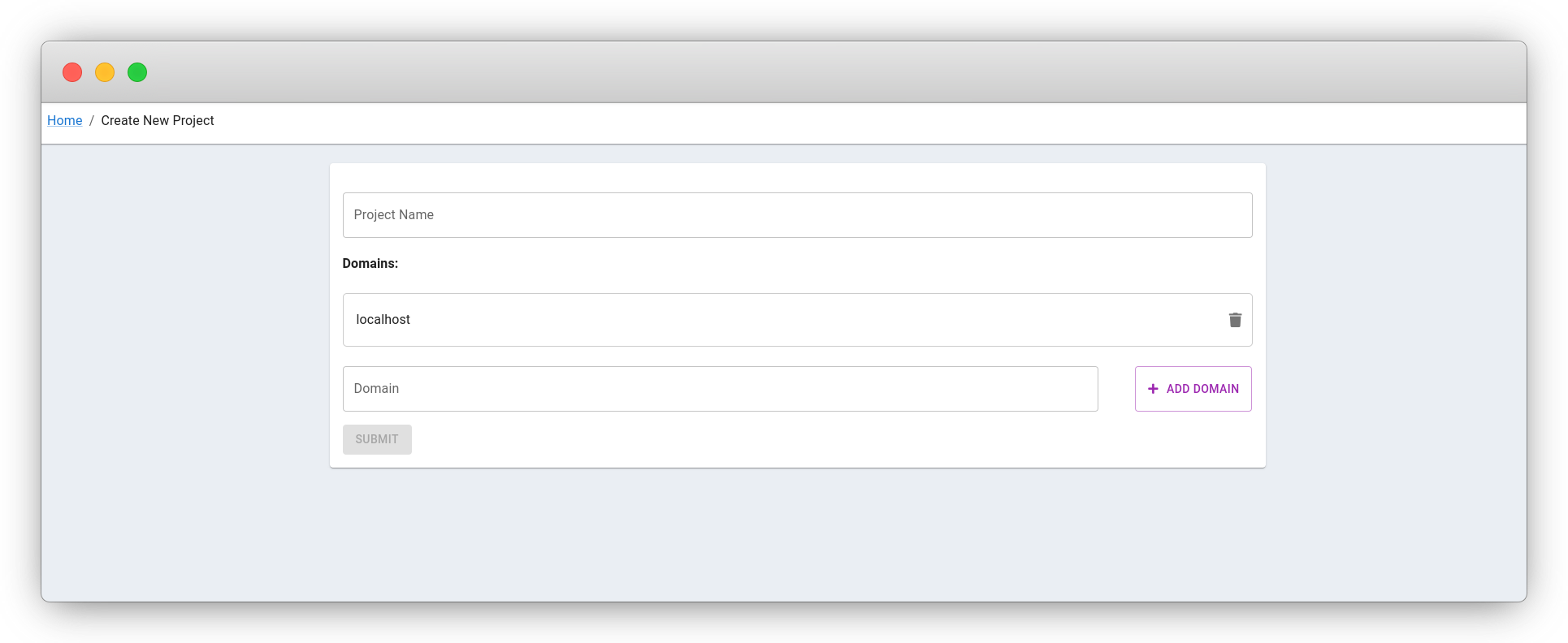 Create Project - Add Domain